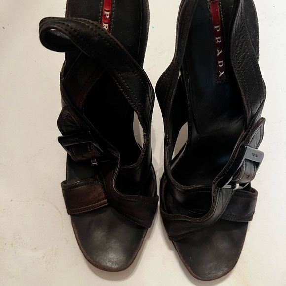 Prada Buckle Open Toe Strappy Heels Sandals EUR 38 US 8 Brown - Picture 6 of 10
